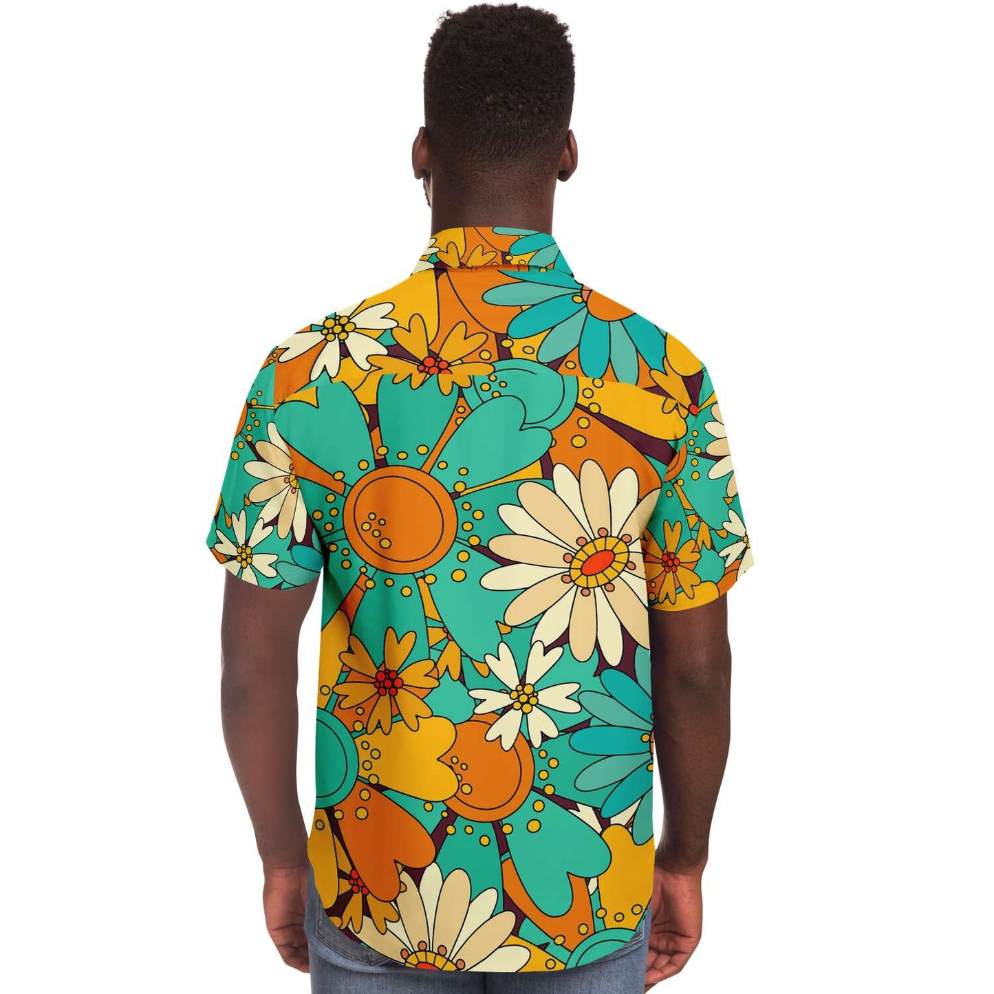 Pretty colorful sunflowers short sleeve button down shirt