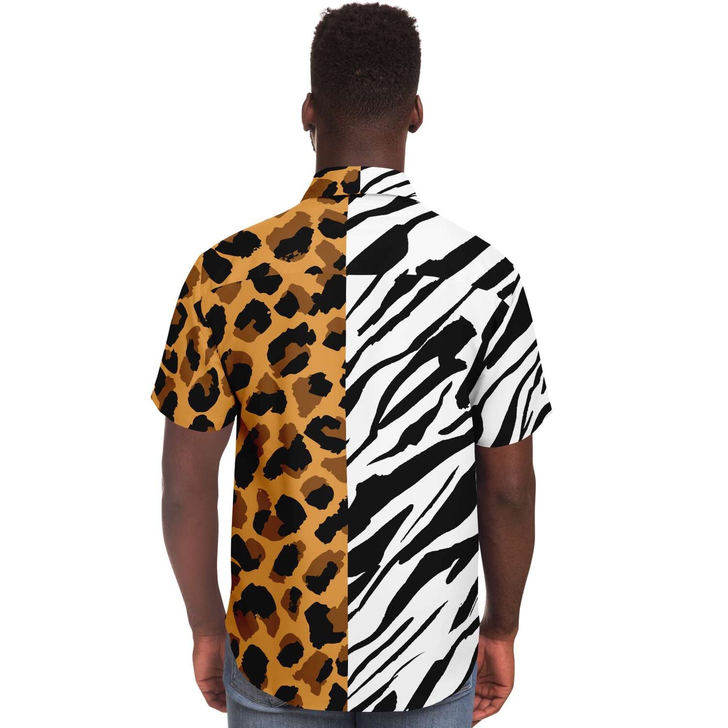 Leopard zebra short sleeve button down shirt