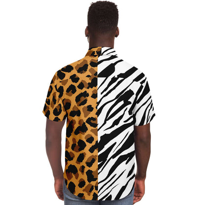 Leopard zebra short sleeve button down shirt
