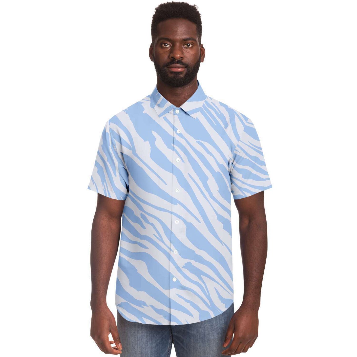 Blue sky zebra  short sleeve button down shirt