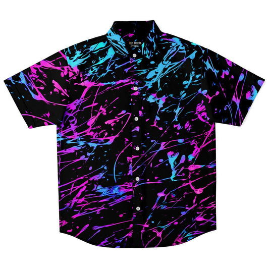 Splattered short sleeve button down shirt