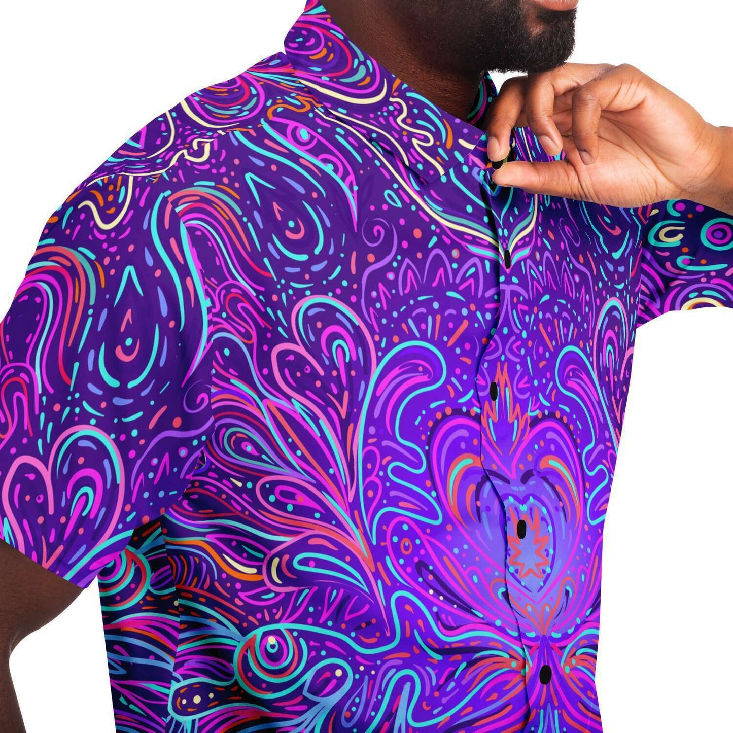 Trippy psychedelic short sleeve down shirt