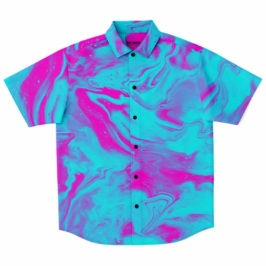 Purple blue trippy short sleeve button down shirt