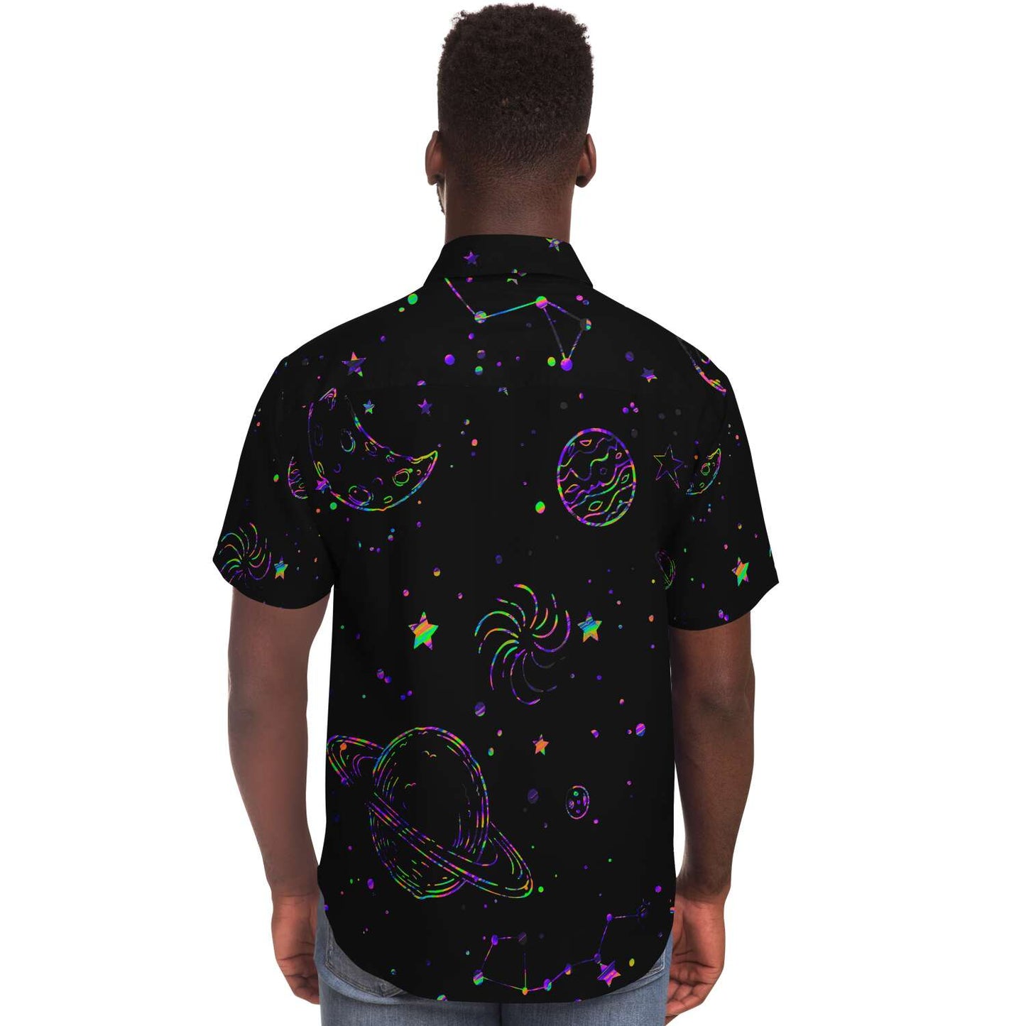 Colorful galaxy stars short sleeve button down shirt