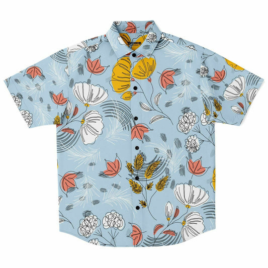 Organic abstract flowers short sleeve button down shirt