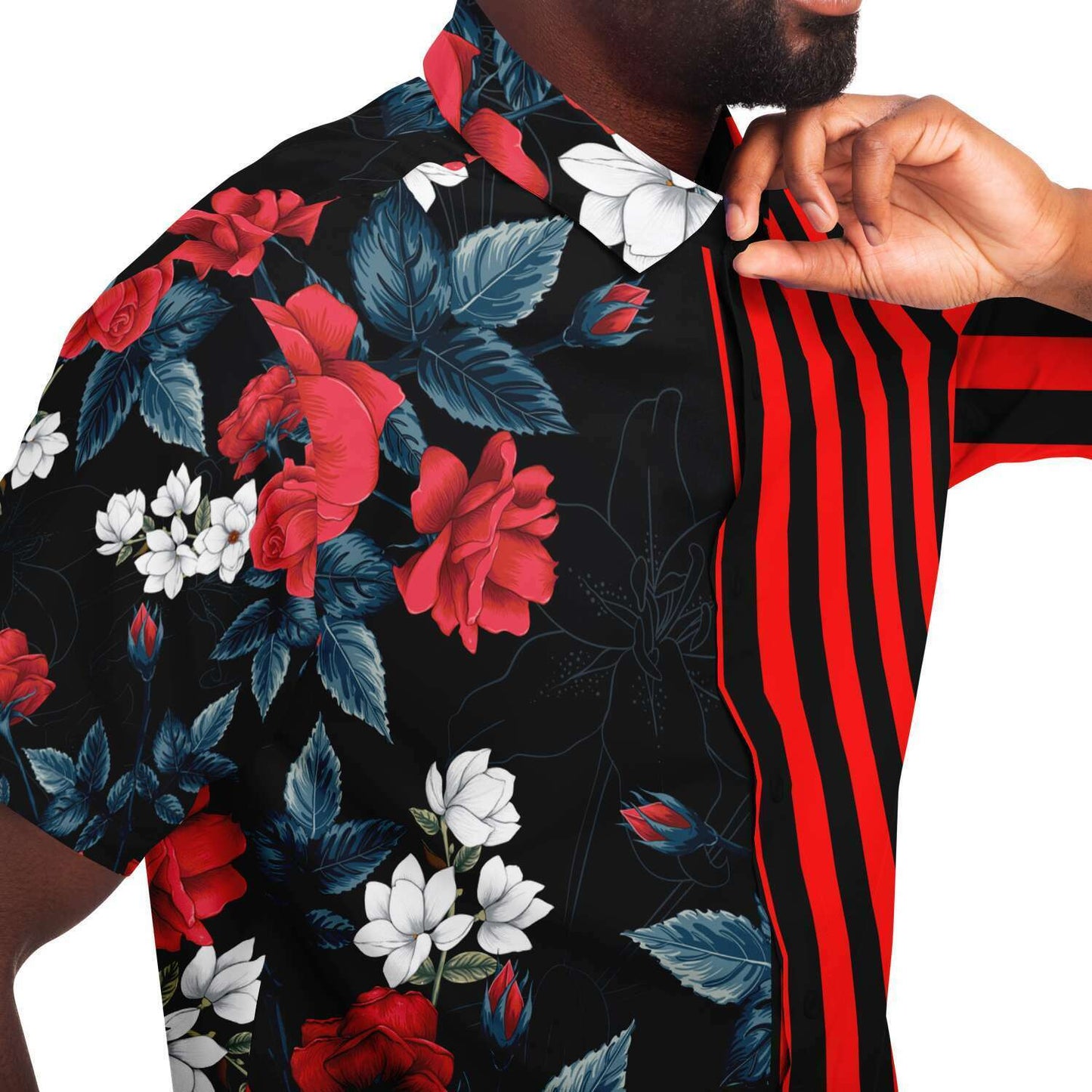 Floral striped short sleeve button down shirt V2