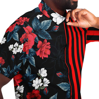 Floral striped short sleeve button down shirt V2