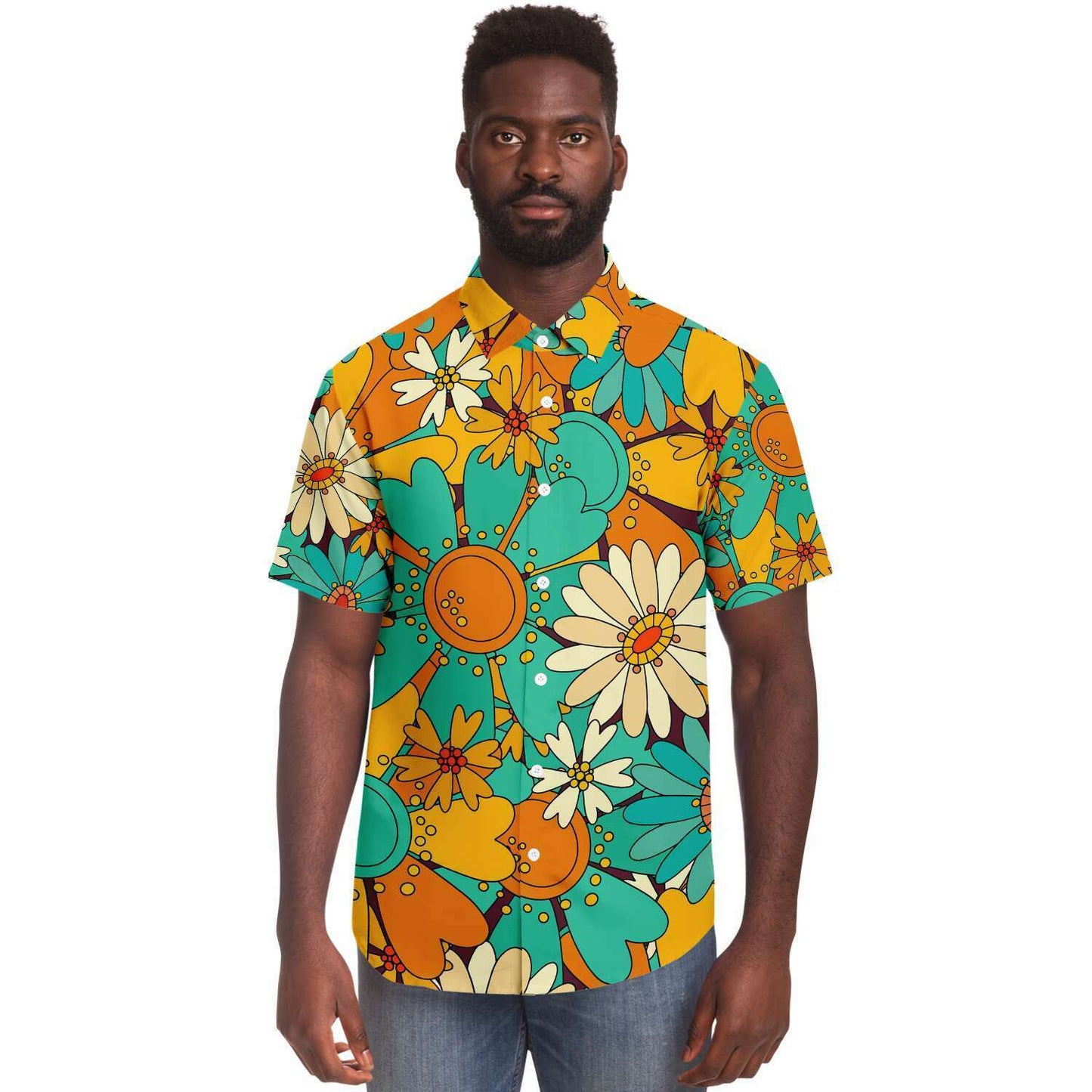 Pretty colorful sunflowers short sleeve button down shirt