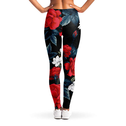 Red and white flowers Leggings