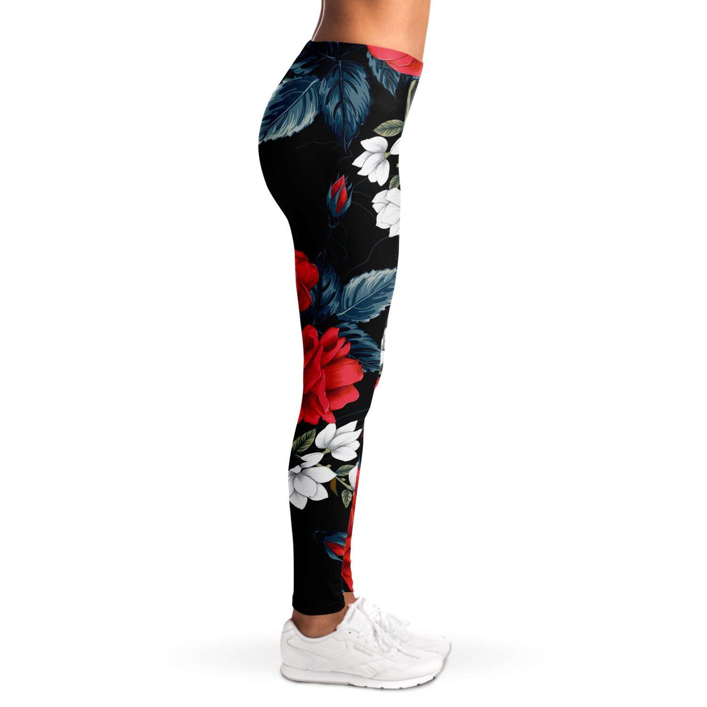 Red and white flowers Leggings