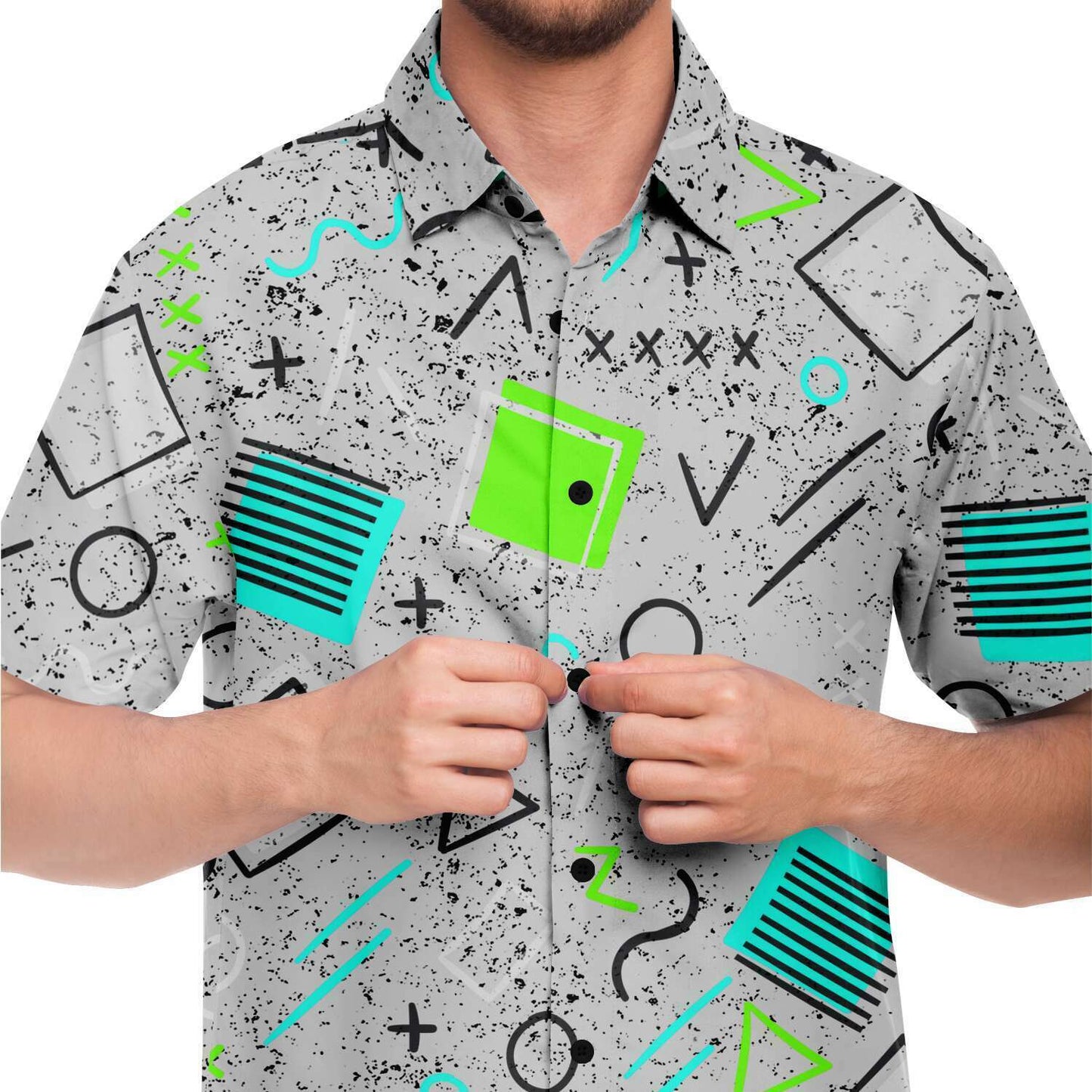 Geometric short sleeve button down shirt
