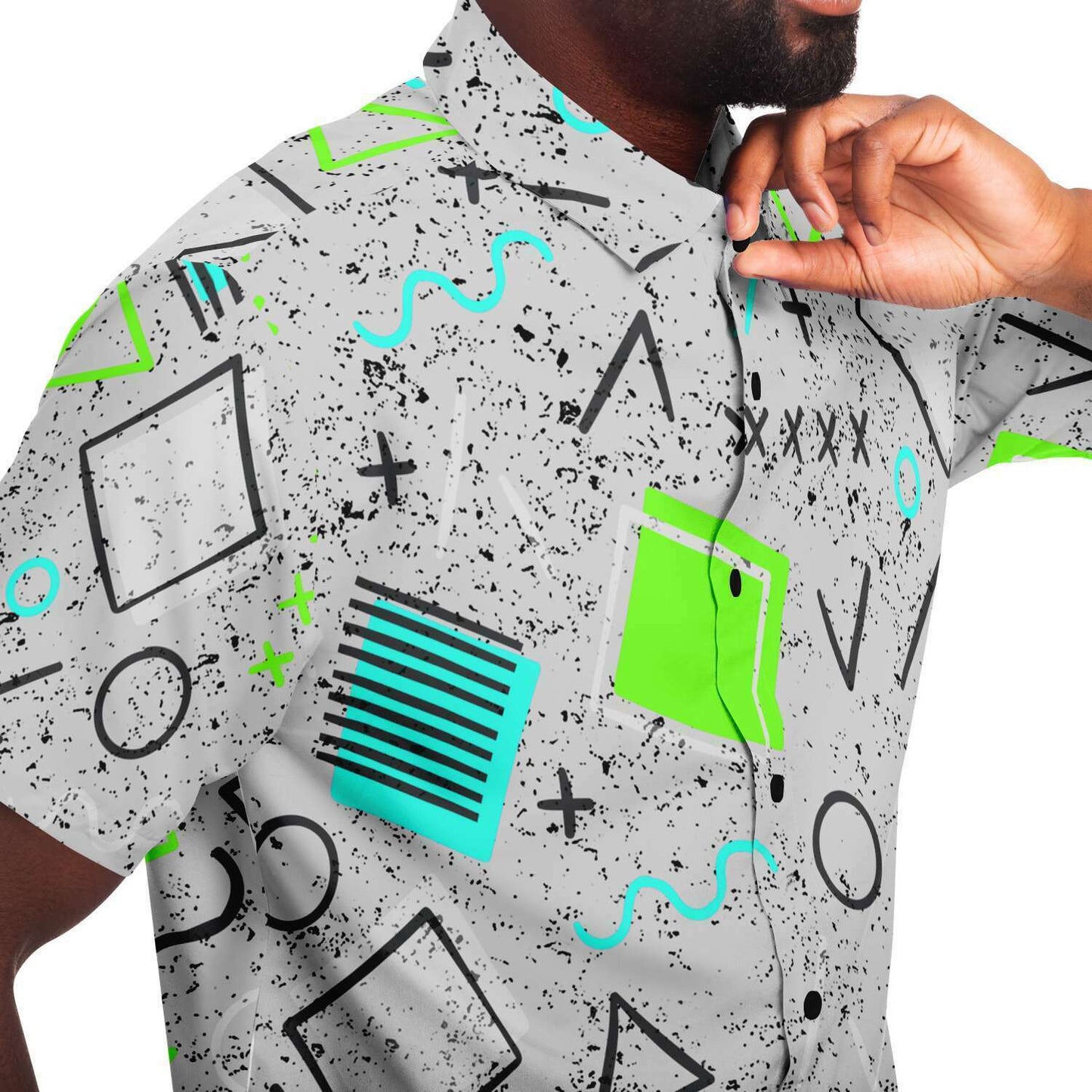Geometric short sleeve button down shirt