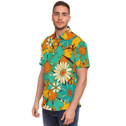 Pretty colorful sunflowers short sleeve button down shirt