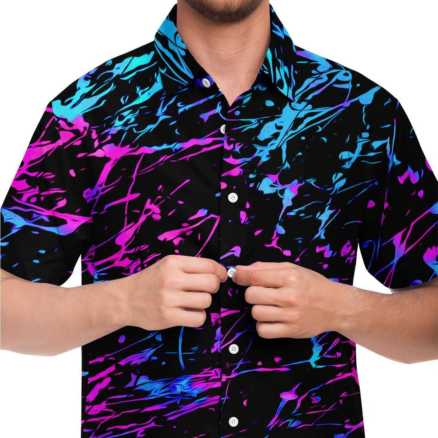 Splattered short sleeve button down shirt