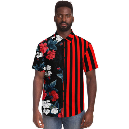 Floral striped short sleeve button down shirt V2
