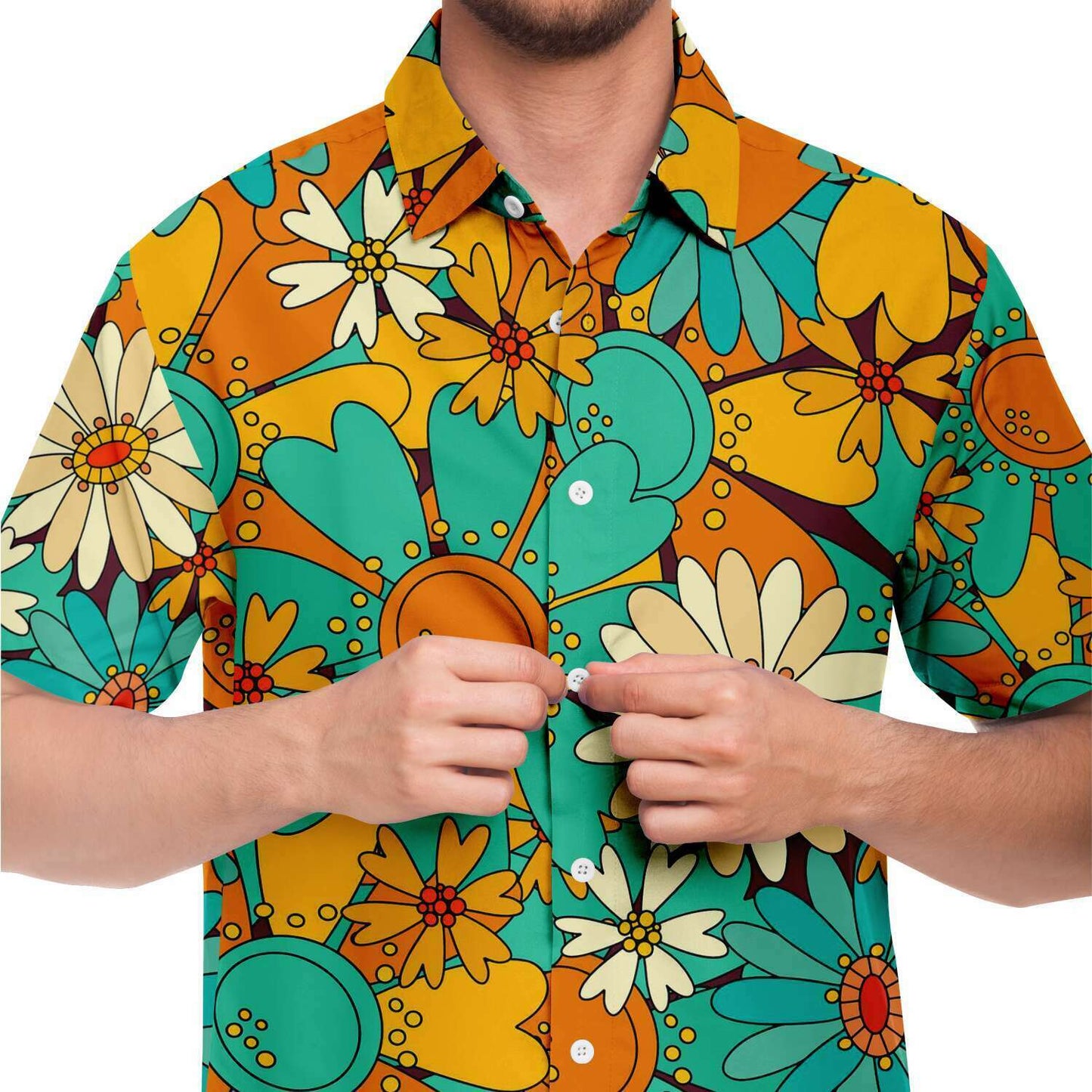 Pretty colorful sunflowers short sleeve button down shirt