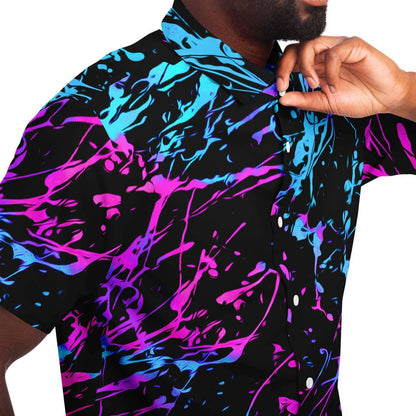 Splattered short sleeve button down shirt