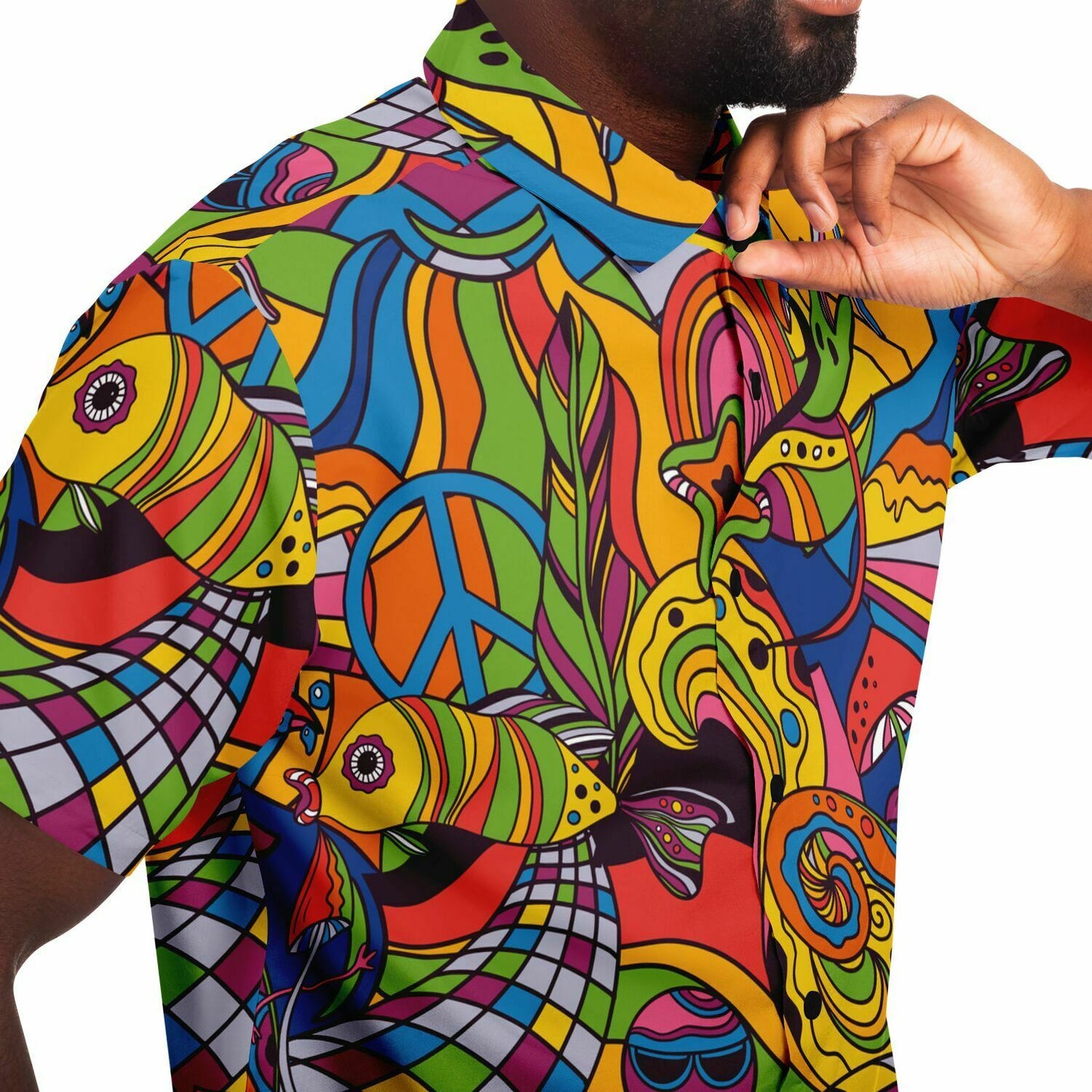 Colorful trippy short sleeve button down shirt