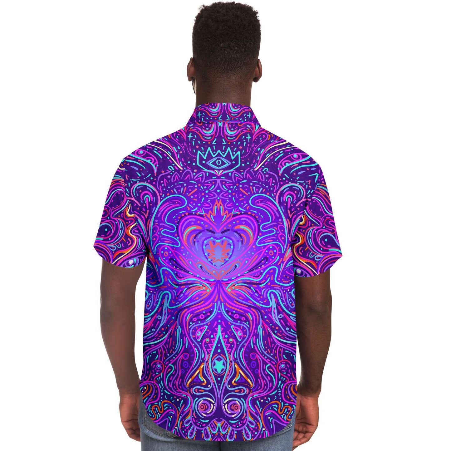 Trippy psychedelic short sleeve down shirt