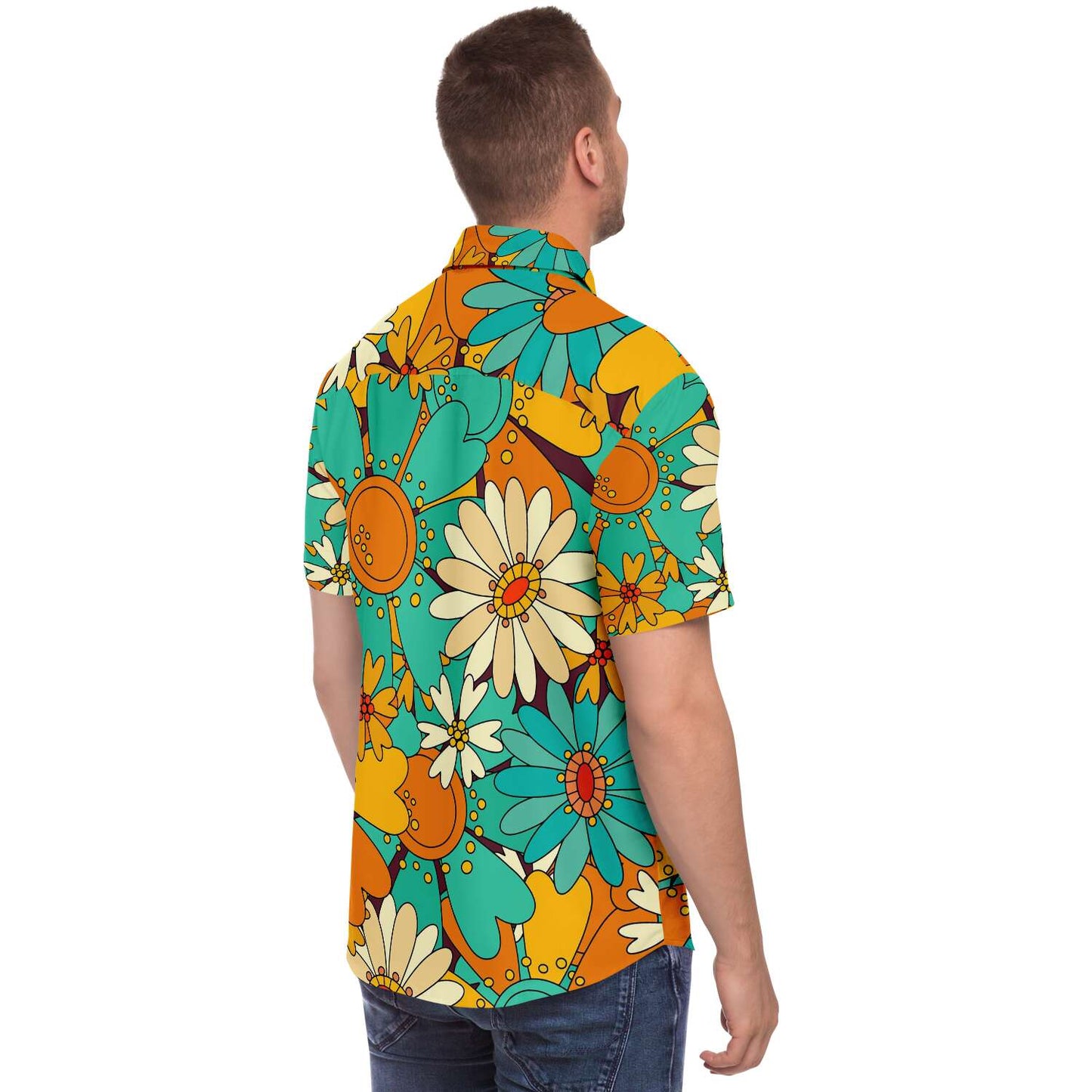 Pretty colorful sunflowers short sleeve button down shirt