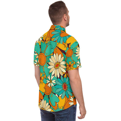 Pretty colorful sunflowers short sleeve button down shirt