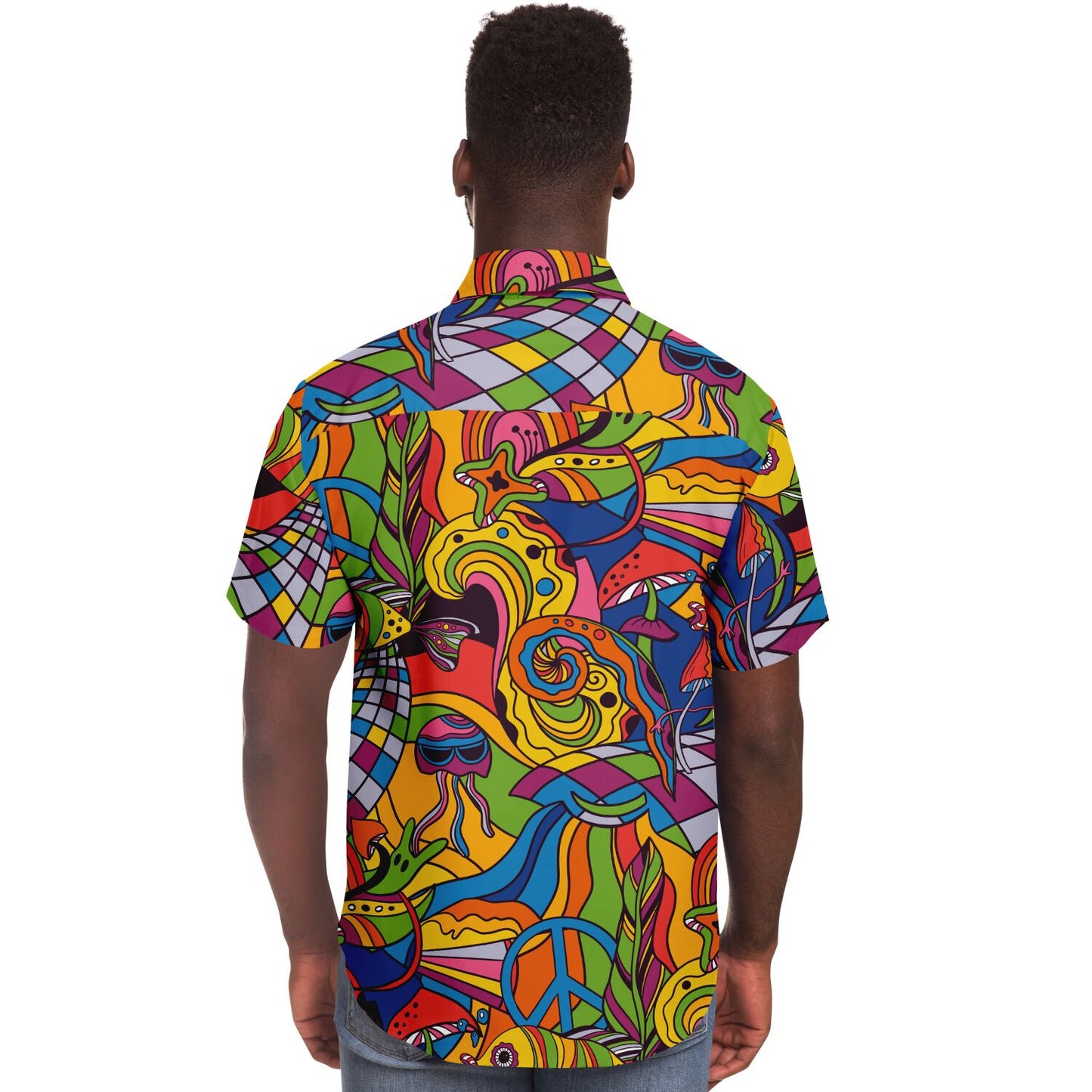 Colorful trippy short sleeve button down shirt