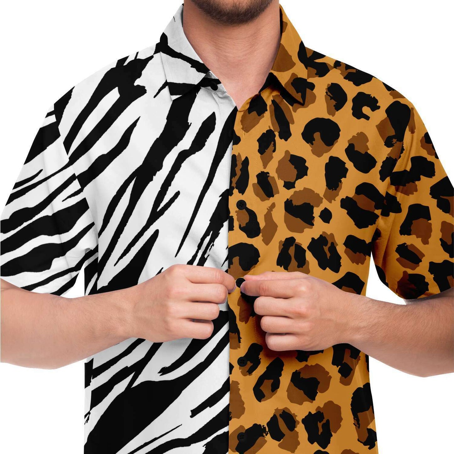 Leopard zebra short sleeve button down shirt