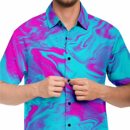 Purple blue trippy short sleeve button down shirt