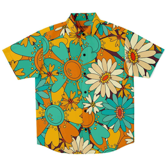 Sunflowers short sleeve button down shirt V2