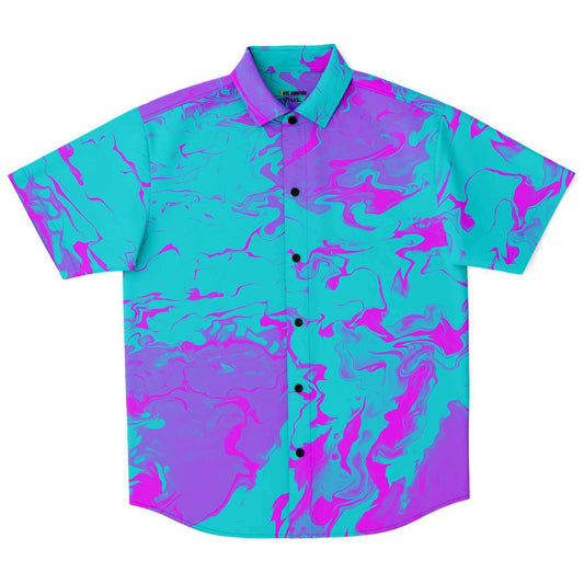 Purple blue trippy short sleeve button down shirt