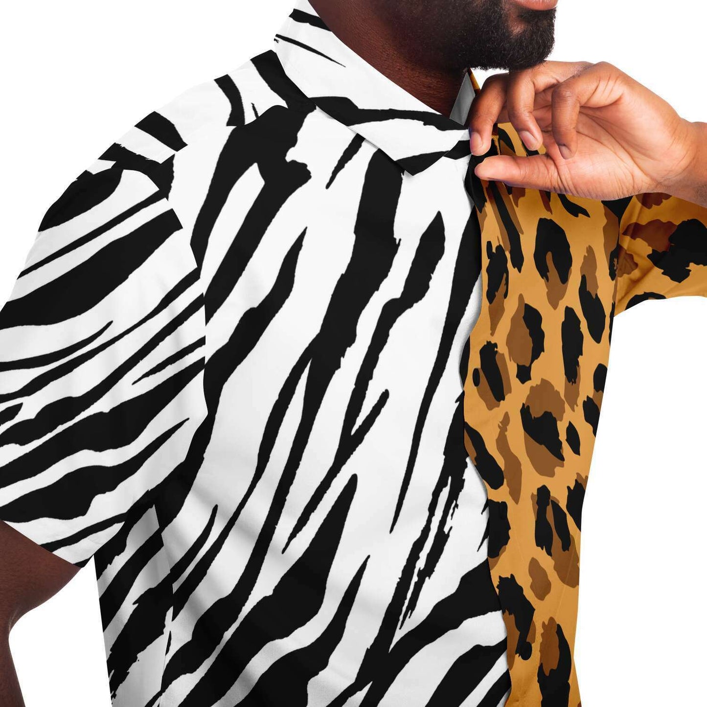 Leopard zebra short sleeve button down shirt