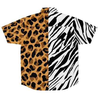 Leopard zebra short sleeve button down shirt