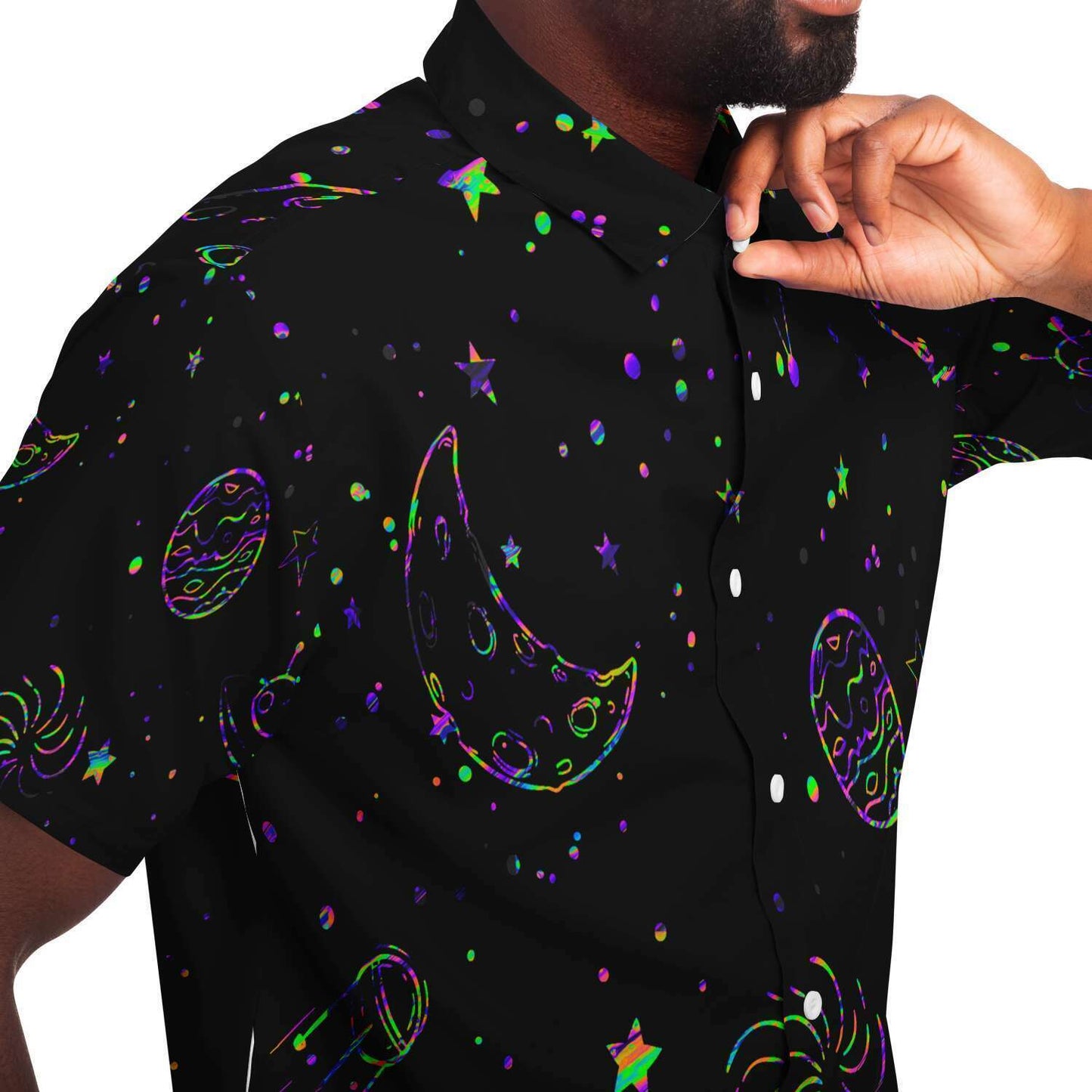 Colorful galaxy stars short sleeve button down shirt