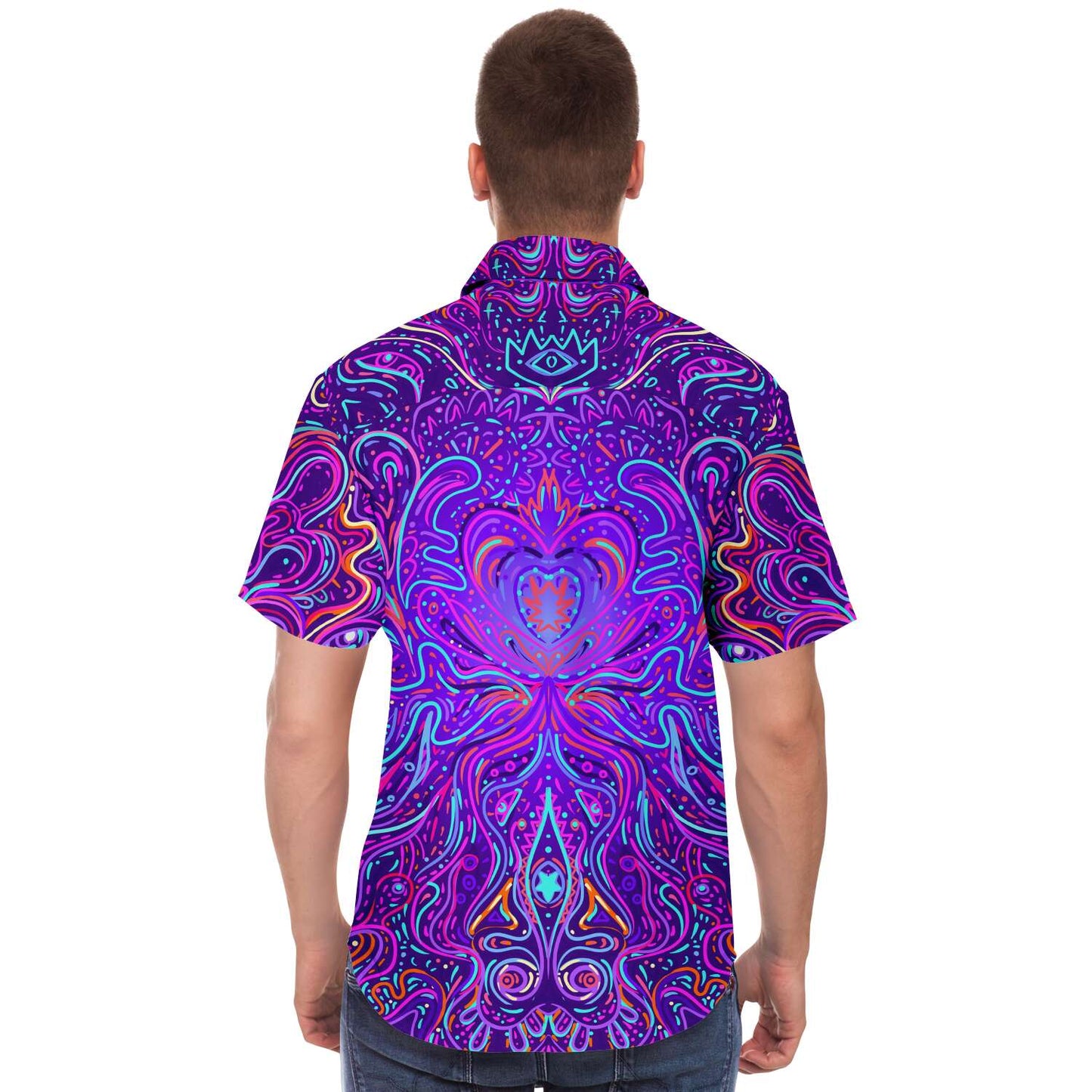 Trippy psychedelic short sleeve down shirt