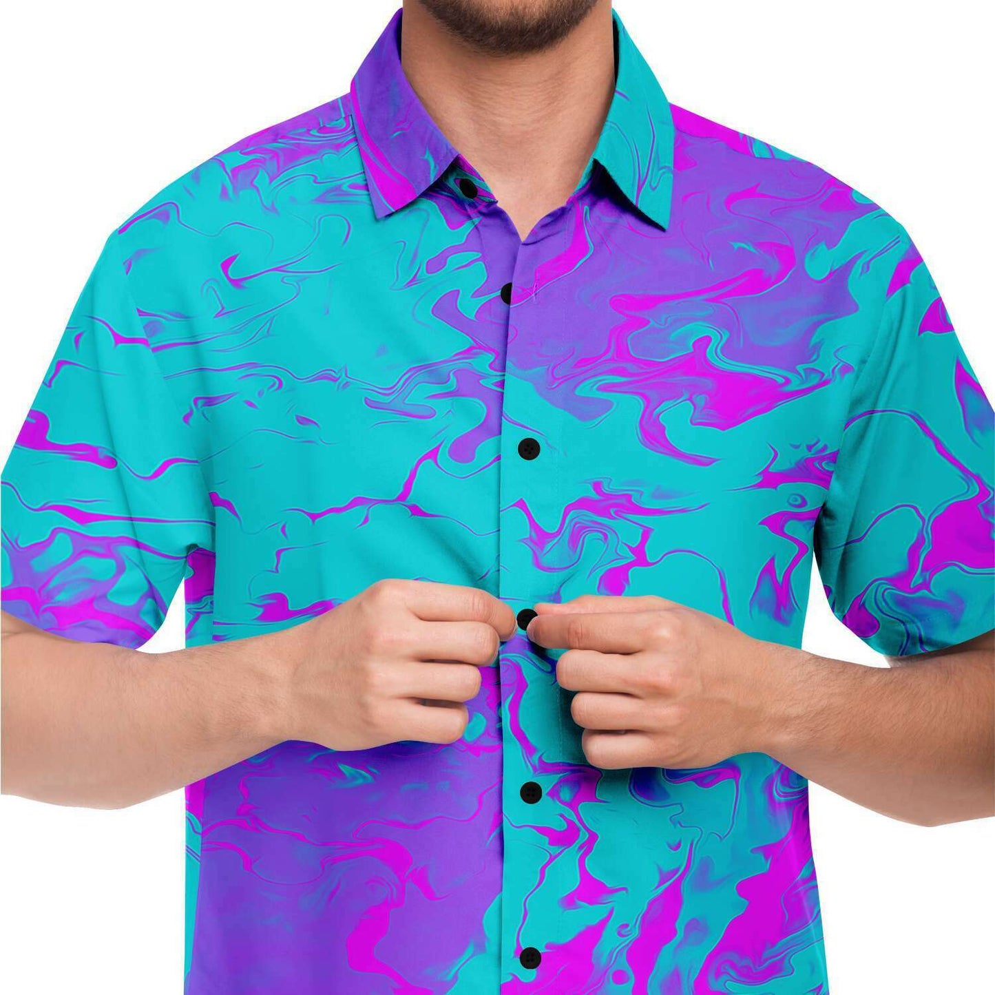 Purple blue trippy short sleeve button down shirt