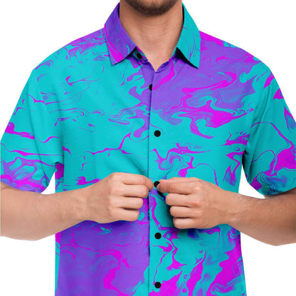 Purple blue trippy short sleeve button down shirt