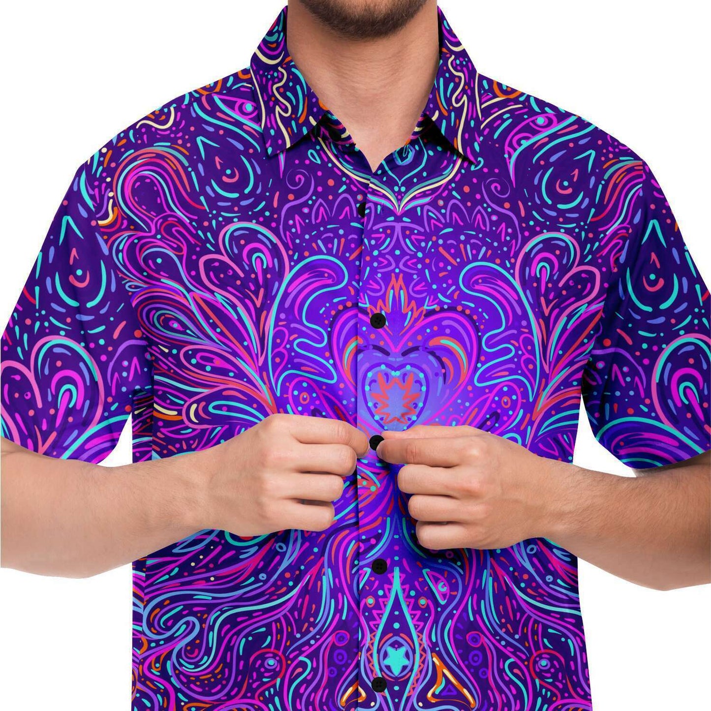 Trippy psychedelic short sleeve down shirt