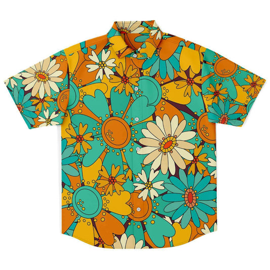 Pretty colorful sunflowers short sleeve button down shirt